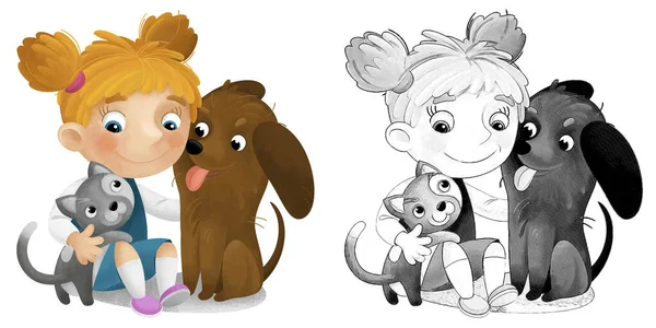 Kreskówka Scena Uczennica Grać Zabawy Psy Ilustracja Dla Dzieci Skecz — Zdjęcie stockowe
