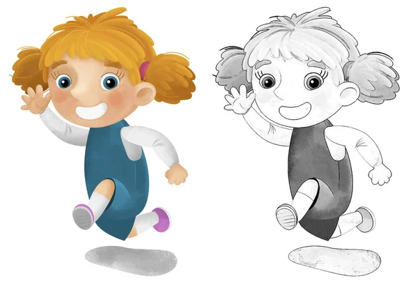 Kreslené Scény Mladou Dívkou Baví Hraní Volného Času Izolované Ilustrace — Stock fotografie