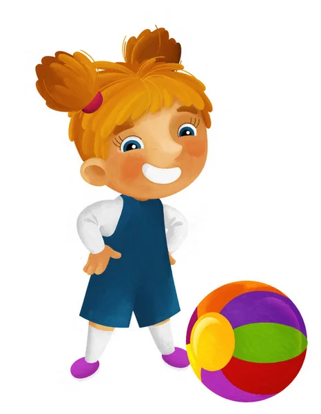 Cartoon Szene Mit Schulmädchen Die Ball Spielen Und Spaß Haben — Stockfoto