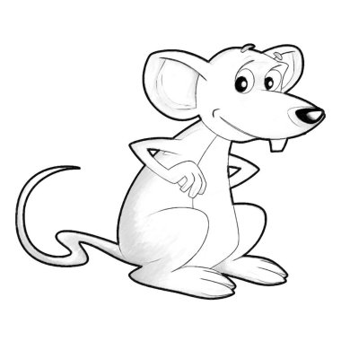 Mutlu çiftlik faresinin çocuklar için izole edilmiş resimlerle eğlendiği karikatür sahnesi.