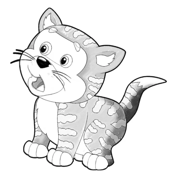 Kreslit Kreslené Scény Šťastný Kočka Dělá Něco Hrát Izolované Ilustrace — Stock fotografie