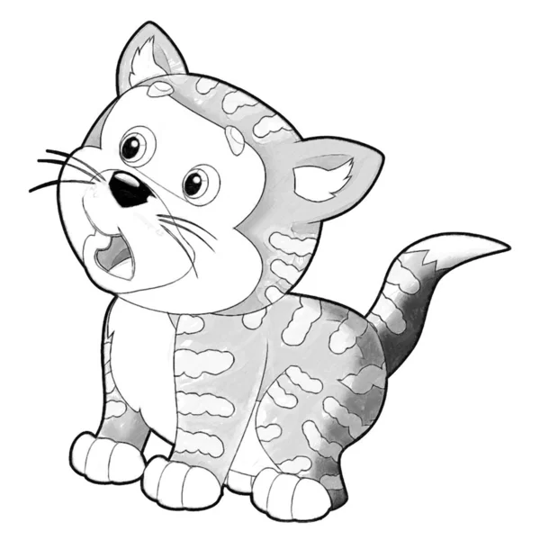 用快乐的猫为孩子们做一些孤立的图画的漫画场景 — 图库照片