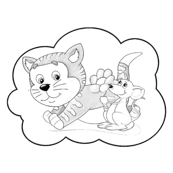 Sketch Cartoon Scene Happy Cat Doing Something Playing Isolated Illustration — Stock Photo, Image