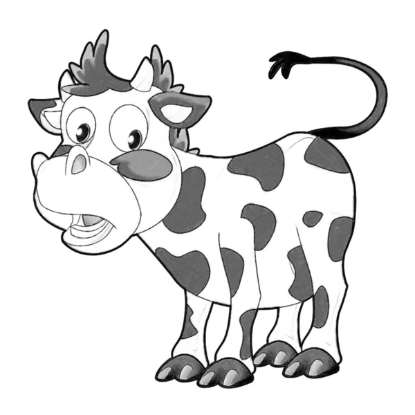 Bosquejo Escena Dibujos Animados Con Divertido Aspecto Vaca Becerro Ilustración —  Fotos de Stock