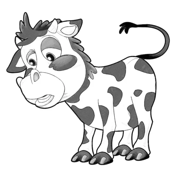 子供のための面白い表情の牛の子のイラストで漫画シーンをスケッチ — ストック写真