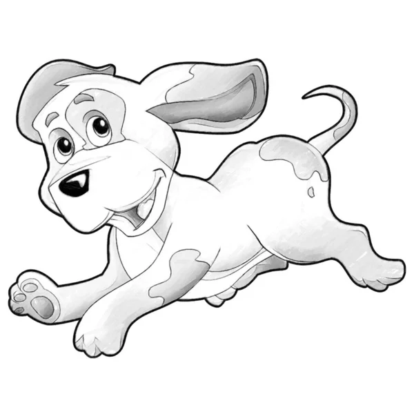 Mutlu Çiftlik Köpeğiyle Çizgi Film Sahnesi Çizmek Çocuklar Için Eğlenceli — Stok fotoğraf