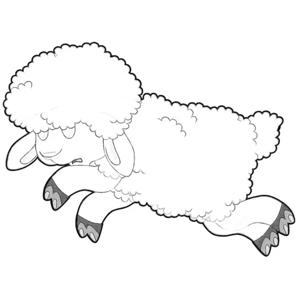 Komik Görünüşlü Çiftlik Koyunlarının Çocuklar Için Gülümsediği Karikatür Sahnesi — Stok fotoğraf