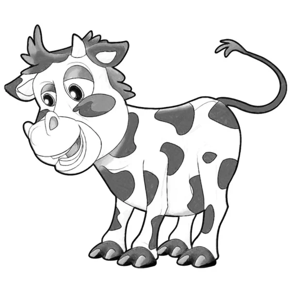 Esboço Cena Dos Desenhos Animados Com Engraçado Olhando Vaca Bezerro — Fotografia de Stock
