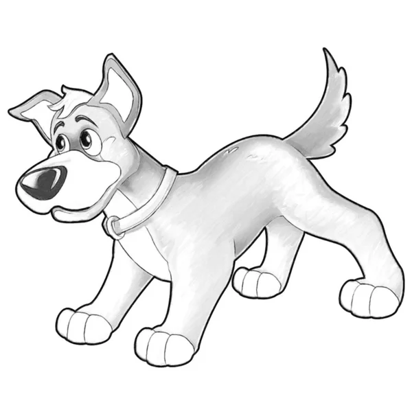 Bosquejo Escena Dibujos Animados Con Perro Granja Feliz Divertirse Ilustración —  Fotos de Stock
