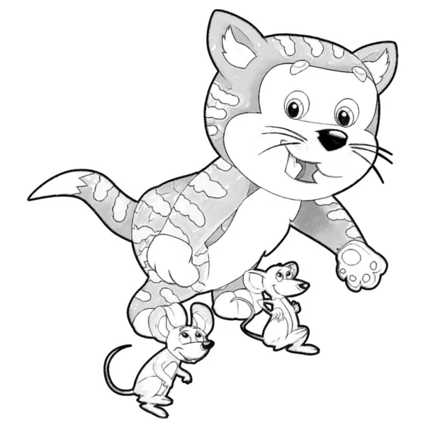 Kreslit Kreslené Scény Šťastný Kočka Dělá Něco Hrát Izolované Ilustrace — Stock fotografie