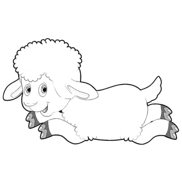 子供のための笑顔のイラストを見て面白い農場羊と漫画のシーン — ストック写真