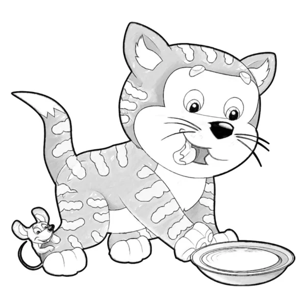 用快乐的猫为孩子们做一些孤立的图画的漫画场景 — 图库照片