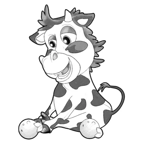 Sketch Cartoon Scene Funny Looking Cow Calf Illustration Kids — Stock Photo, Image