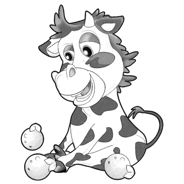 Sketch Cartoon Scene Funny Looking Cow Calf Illustration Kids — Stock Photo, Image