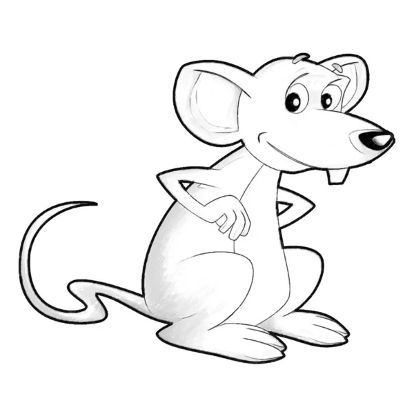 Sketch Cartoon Scene Happy Farm Rat Mouse Having Fun Isolated — Stock Photo, Image