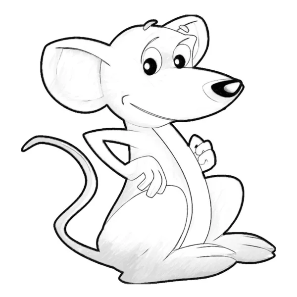 Schets Cartoon Scene Met Gelukkig Boerderij Rat Muis Met Plezier — Stockfoto