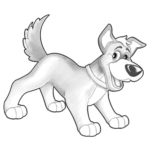 Sketch Cartoon Szene Mit Glücklichem Bauernhund Der Spaß Der Illustration — Stockfoto