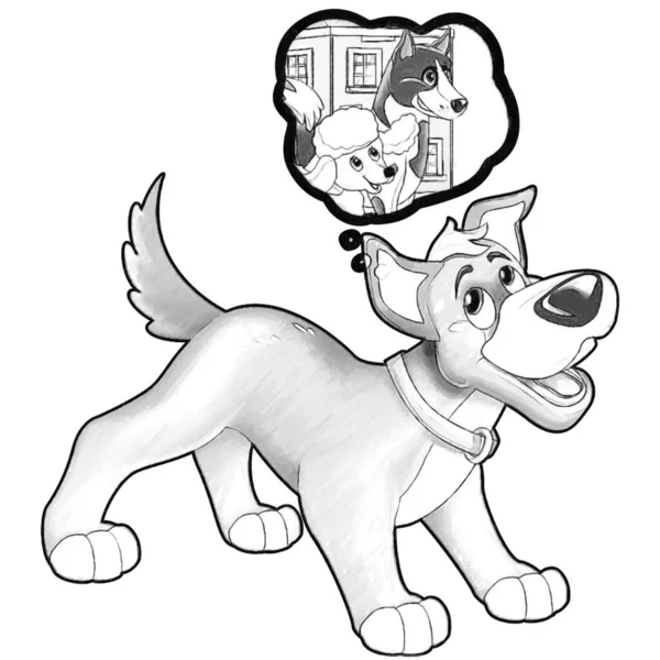 Sketch Cartoon Scene Happy Farm Dog Having Fun Illustration Kids — Stock Photo, Image