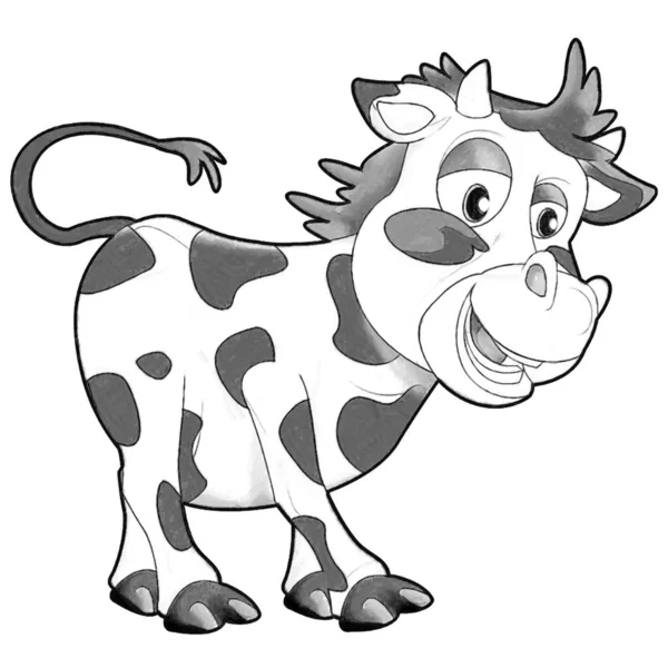 Bosquejo Escena Dibujos Animados Con Divertido Aspecto Vaca Becerro Ilustración — Foto de Stock