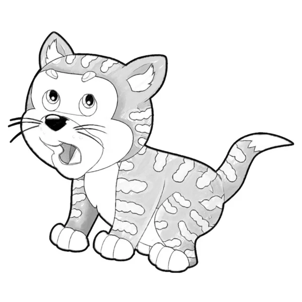 Schets Cartoon Scene Met Gelukkig Kat Iets Doen Spelen Geïsoleerde — Stockfoto