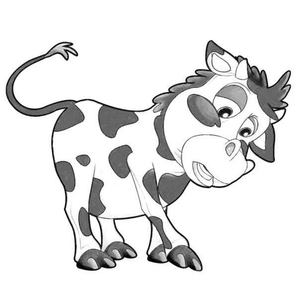 Bosquejo Escena Dibujos Animados Con Divertido Aspecto Vaca Becerro Ilustración — Foto de Stock