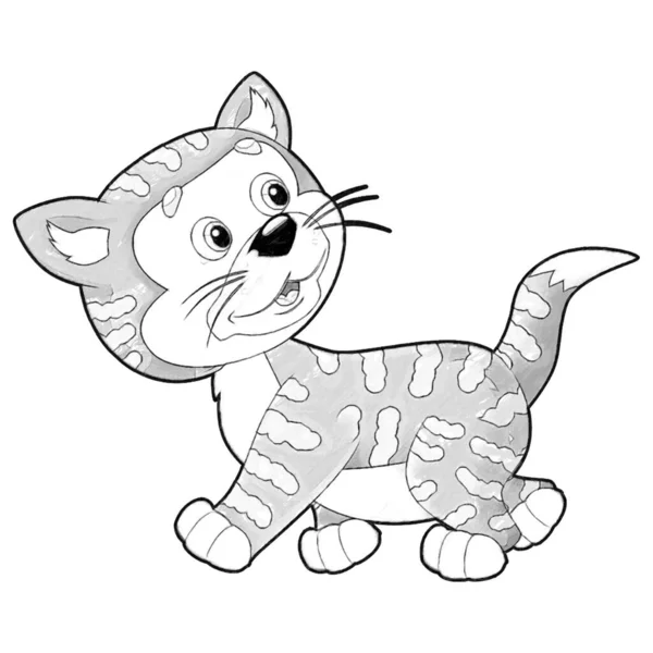 Desenho Animado Cena Com Gato Feliz Fazendo Algo Jogando Ilustração — Fotografia de Stock