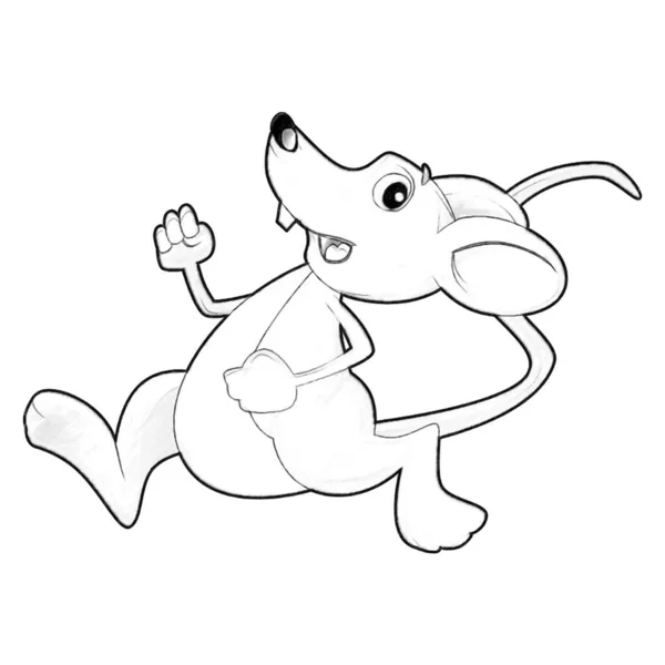 Sketch Cartoon Szene Mit Glücklichen Bauernhof Rattenmaus Spaß Isolierte Illustration — Stockfoto