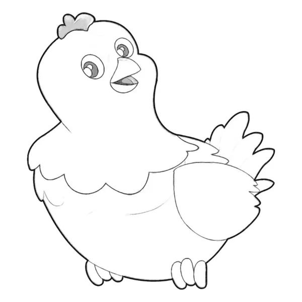 Sketch Cartoon Szene Mit Glücklichen Bauernhof Junge Hühner Henne Oder — Stockfoto