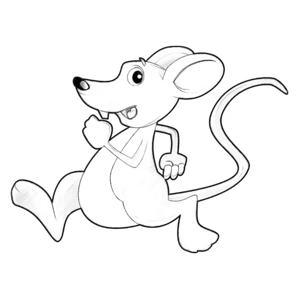 Sketch Cartoon Szene Mit Glücklichen Bauernhof Rattenmaus Spaß Isolierte Illustration — Stockfoto