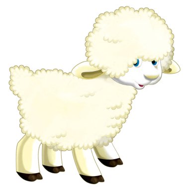 Komik görünüşlü çiftlik koyunlarının çocuklara gülümsediği neşeli çizgi film sahnesi