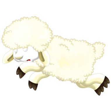 Komik görünüşlü çiftlik koyunlarının çocuklara gülümsediği neşeli çizgi film sahnesi