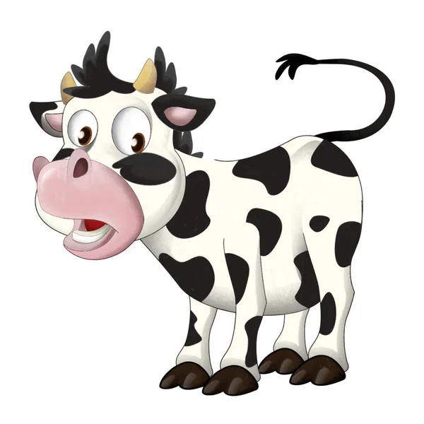 Χαρούμενα Κινούμενα Σχέδια Σκηνή Αστεία Αναζητούν Αγελάδα Μοσχάρι Εικονογράφηση Για — Φωτογραφία Αρχείου