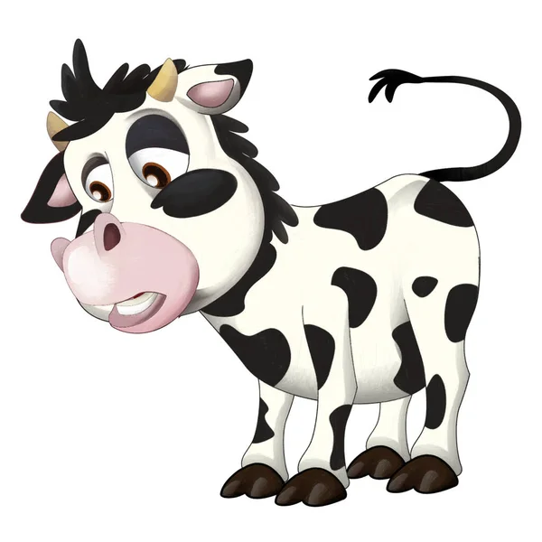 Alegre Escena Dibujos Animados Con Divertido Buscando Vaca Becerro Ilustración — Foto de Stock