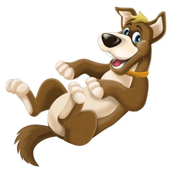 Wesoła Scena Kreskówek Szczęśliwy Pies Gospodarstwa Zabawy Ilustracji Dla Dzieci — Zdjęcie stockowe