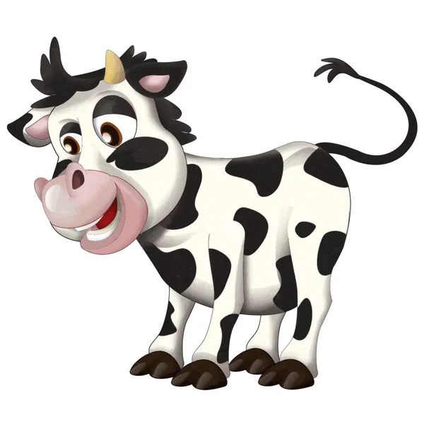Veselý Karikatura Scéna Legrační Vypadající Kráva Tele Ilustrace Pro Děti — Stock fotografie