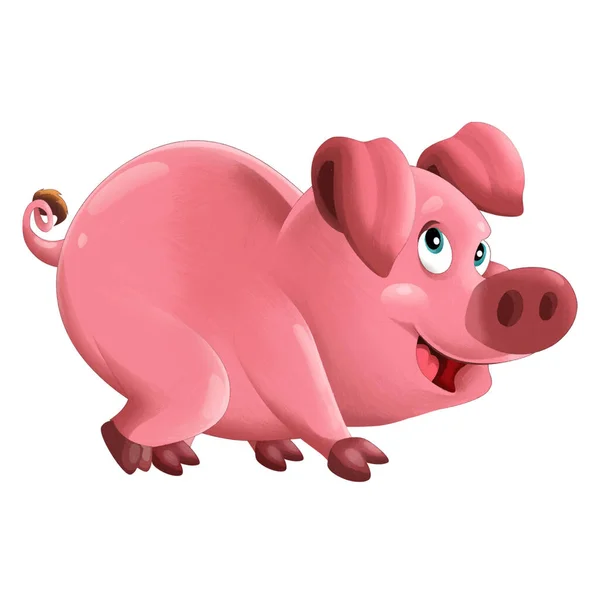 幸せな農場豚の笑顔のイラストを持つ陽気な漫画シーン子供のための — ストック写真