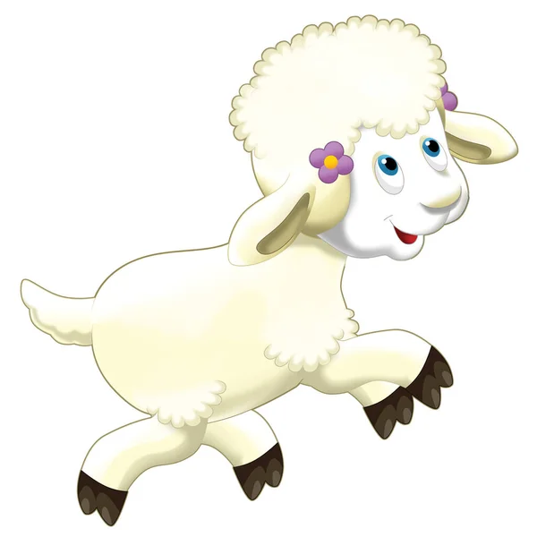 Alegre Cartoon Cena Com Engraçado Olhando Fazenda Ovelhas Sorrindo Ilustração — Fotografia de Stock