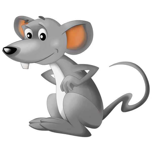 Alegre Escena Dibujos Animados Con Granja Feliz Ratón Rata Divertirse —  Fotos de Stock