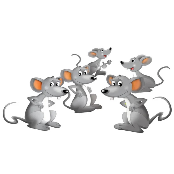 Fröhliche Cartoon Szene Mit Glücklichen Bauernhof Rattenmaus Spaß Isolierte Illustration — Stockfoto