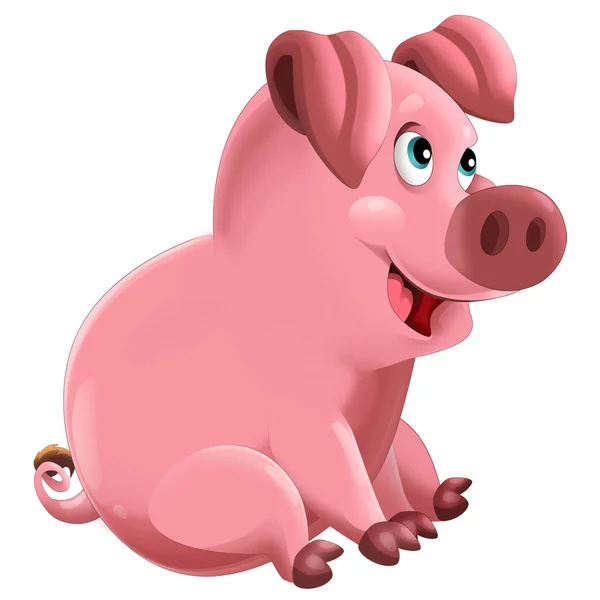 cheerful cartoon scene with happy farm pig smiling illustration for kids