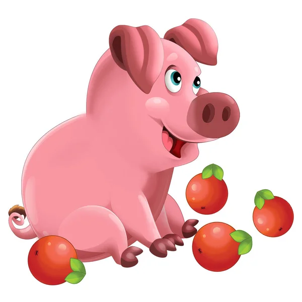Веселая Мультяшная Сцена Счастливой Фермерской Свиньёй Улыбающейся Иллюстрацией Детей — стоковое фото