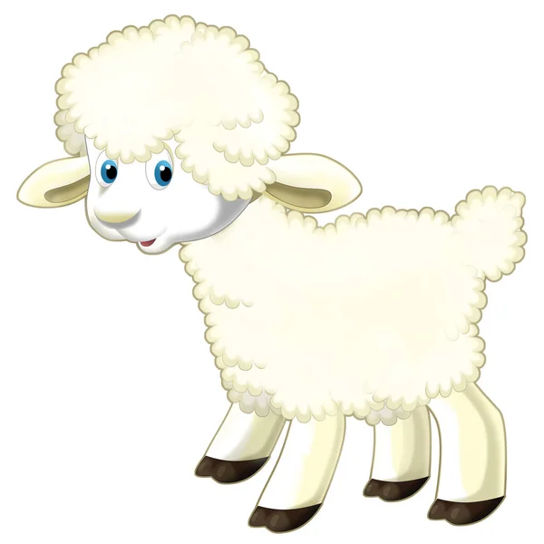 Komik Görünüşlü Çiftlik Koyunlarının Çocuklara Gülümsediği Neşeli Çizgi Film Sahnesi — Stok fotoğraf