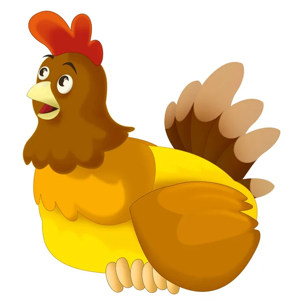 Vidám Rajzfilm Jelenet Boldog Farm Csirke Tyúk Illusztráció Gyerekeknek — Stock Fotó