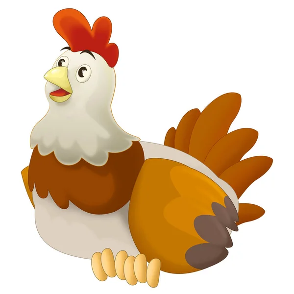 Vidám Rajzfilm Jelenet Boldog Farm Csirke Tyúk Illusztráció Gyerekeknek — Stock Fotó