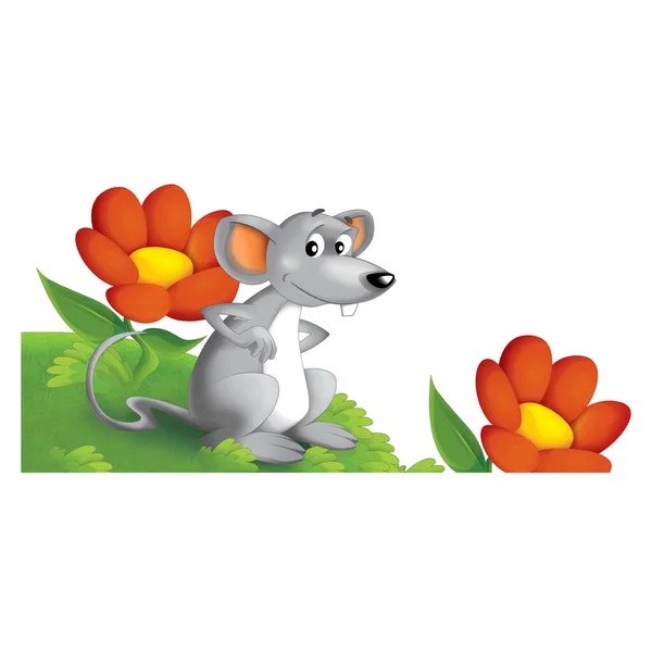 Cheerful Cartoon Scene Happy Farm Rat Mouse Having Fun Isolated — Stock Photo, Image