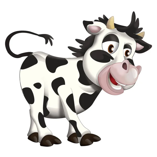 Alegre Escena Dibujos Animados Con Divertido Buscando Vaca Becerro Ilustración —  Fotos de Stock