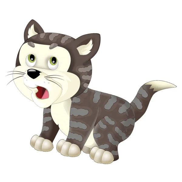 Veselý Karikatura Scéna Šťastný Kočka Dělá Něco Hrát Izolované Ilustrace — Stock fotografie