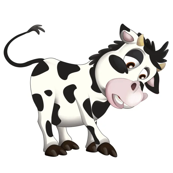 cheerful cartoon scene with funny looking cow calf illustration for kids