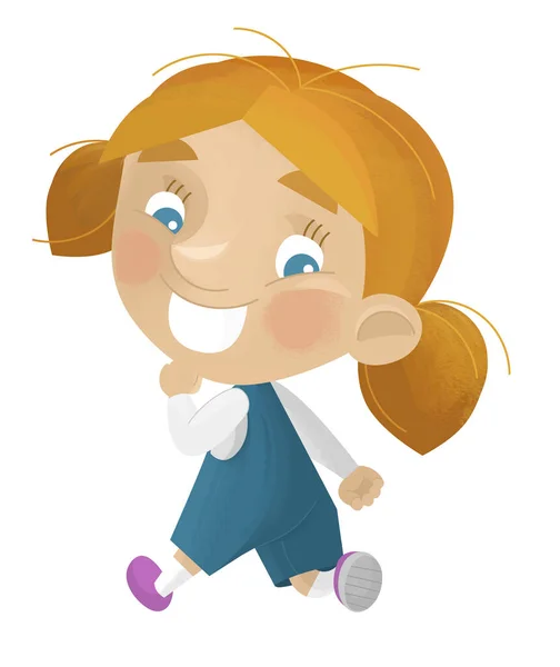 Cartoon Scene Young Girl Having Fun Running Leisure Free Time — Stock Photo, Image