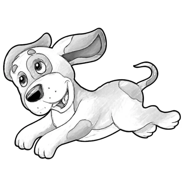 Esboço Cena Dos Desenhos Animados Com Cão Fazenda Feliz Ter — Fotografia de Stock